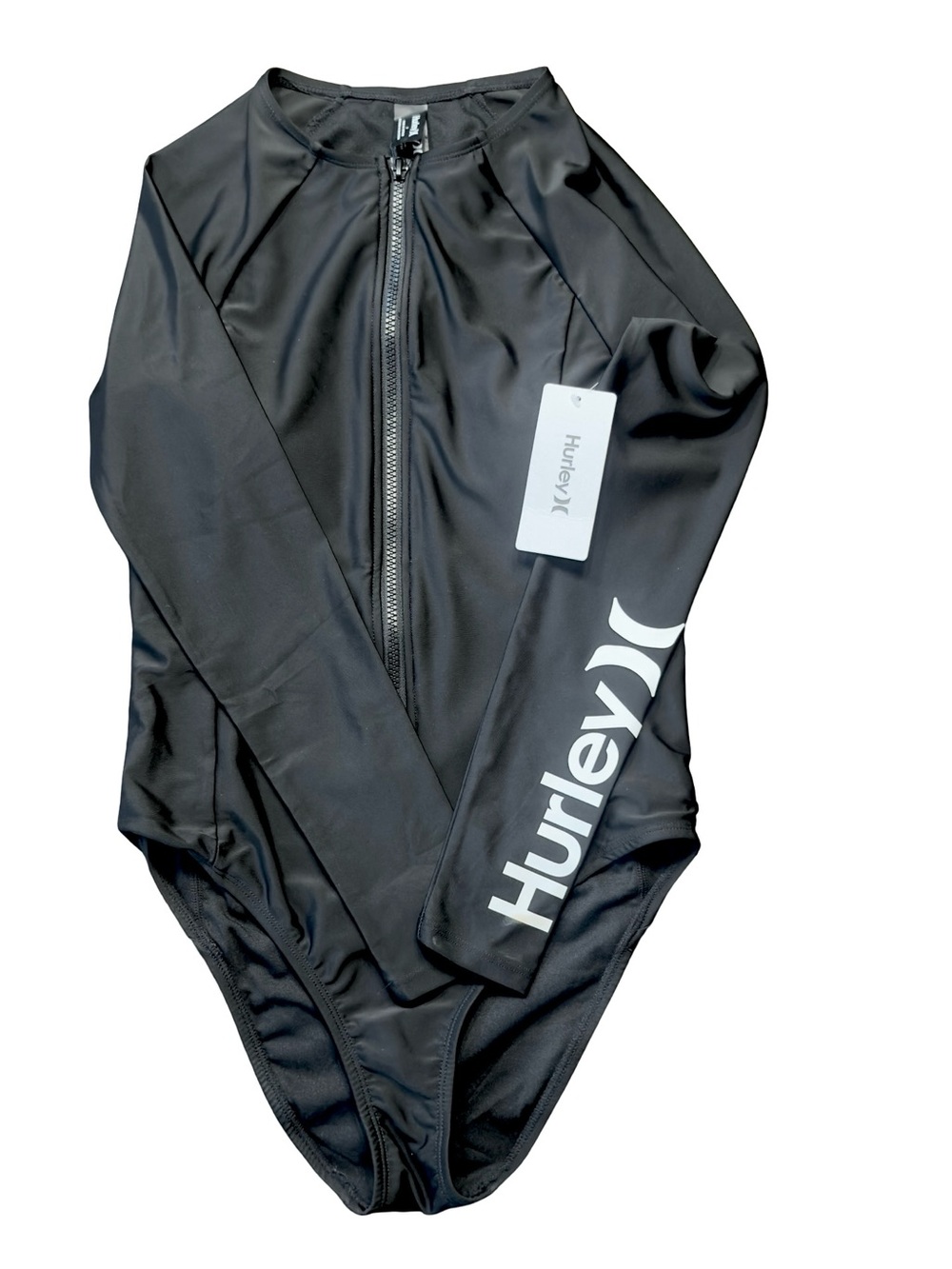 Hurley Black Long-Sleeve Front Zip Women's One-Piece Swimsuit Large
